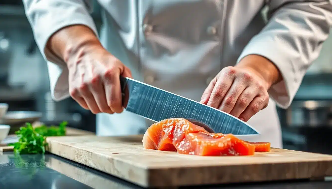 Professional Chef Using Chef Knife Japanese