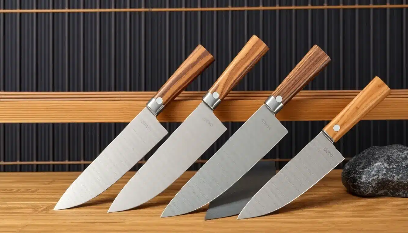 Elegant Display of Traditional Japanese Cooking Knives