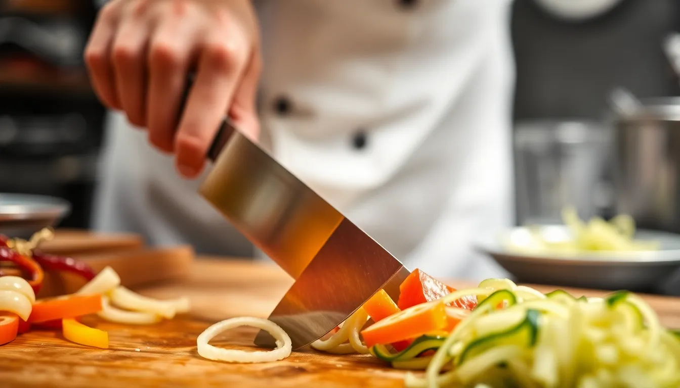 Gyuto slicing vegetables, a key type of Japanese chef knives