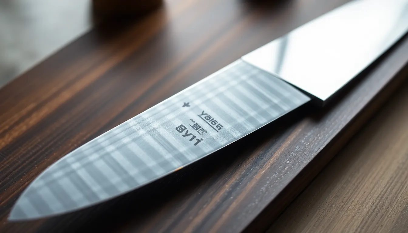 Elegant Gyuto Japanese Style Knife on Wood
