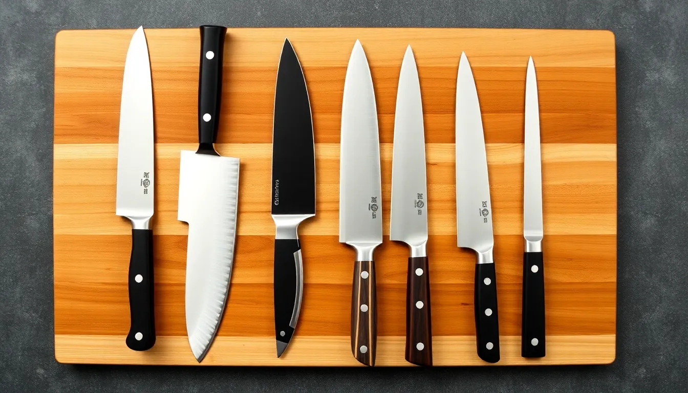 Diverse Types of Japanese Culinary Knives Displayed