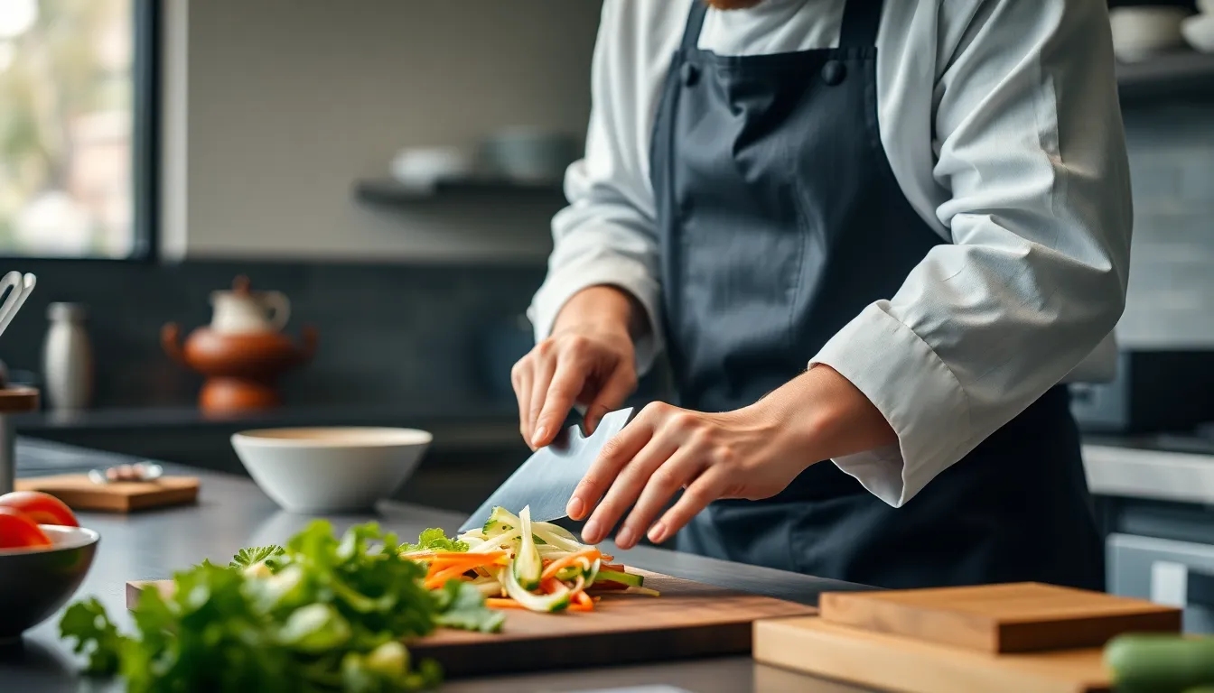 Professional Chef Using Japanese Knives for Chef