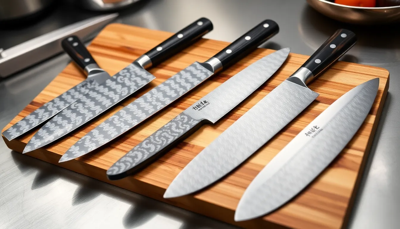 Collection of Japanese Damascus Kitchen Knives
