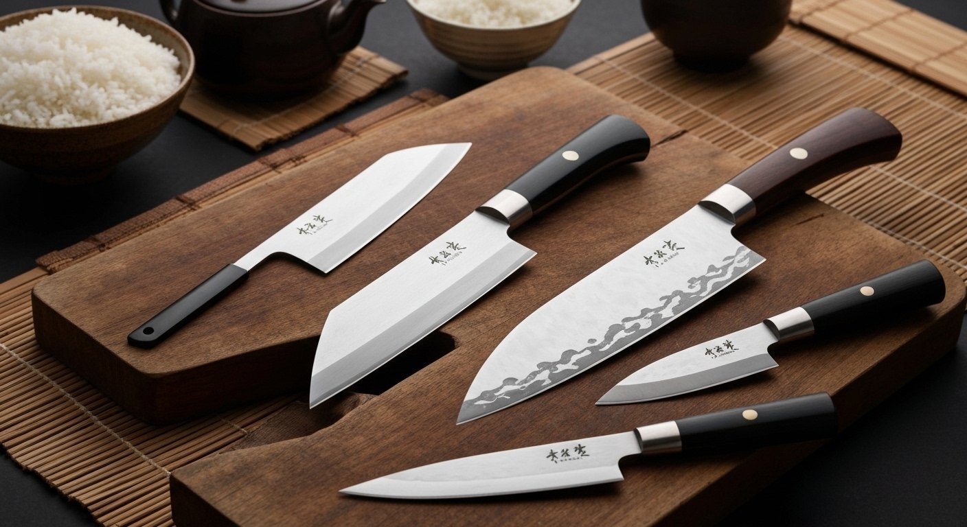 Diverse Types of Japanese Knives Collection