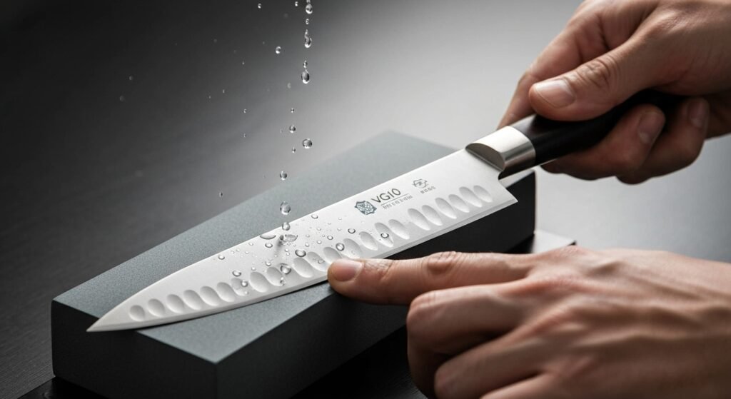 Sharpening a VG10 Knife from a VG10 Knife Set on Whetstone