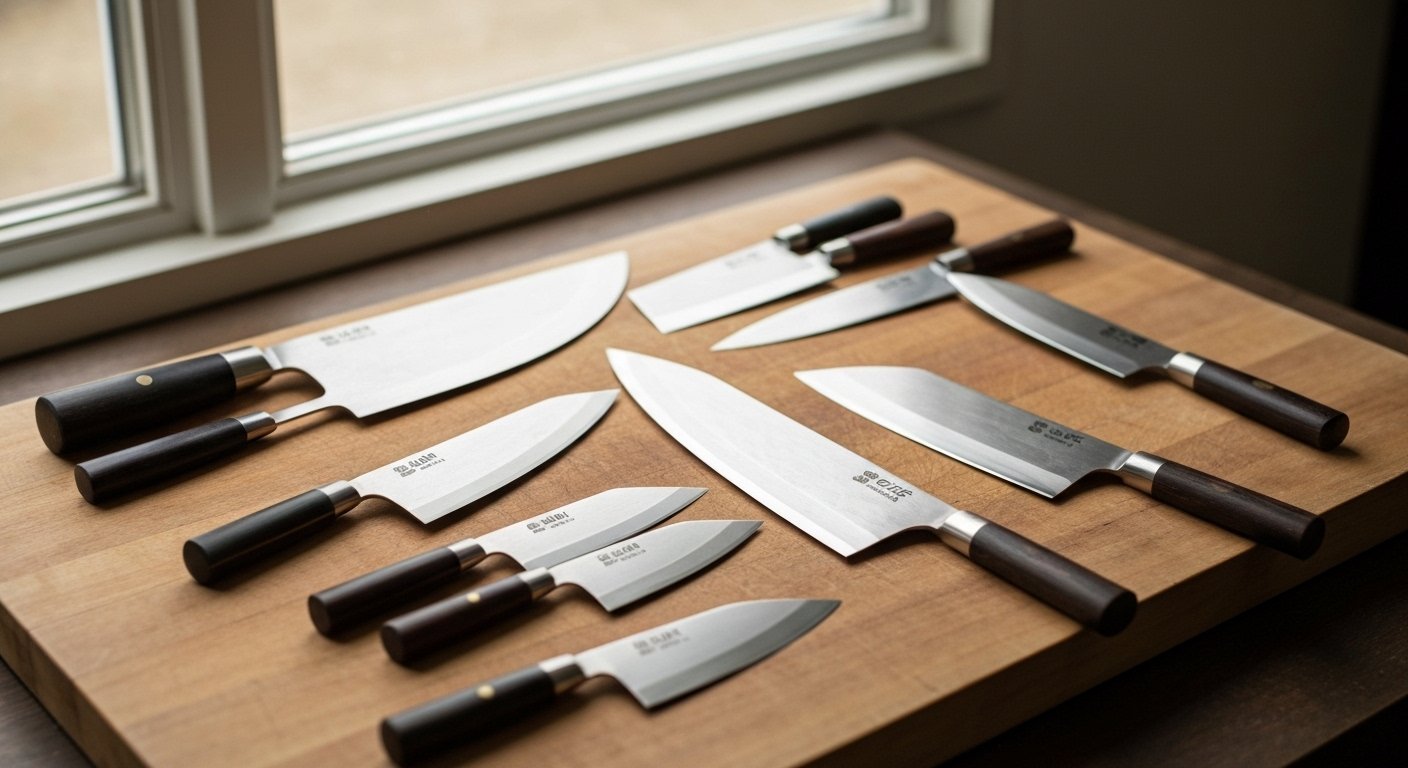 Collection of Japanese Style Kitchen Knives for Chefs