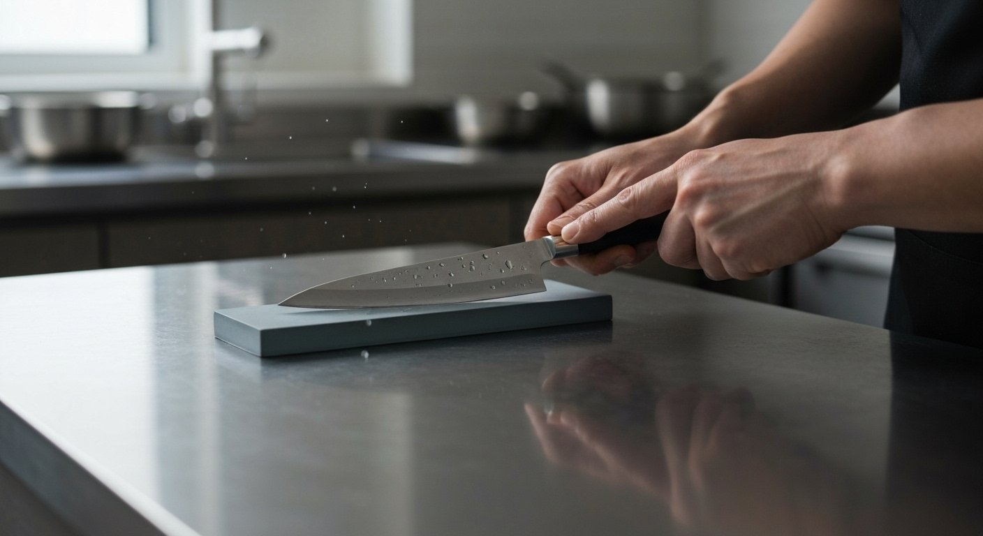 Sharpening Japanese Style Kitchen Knives on Whetstone