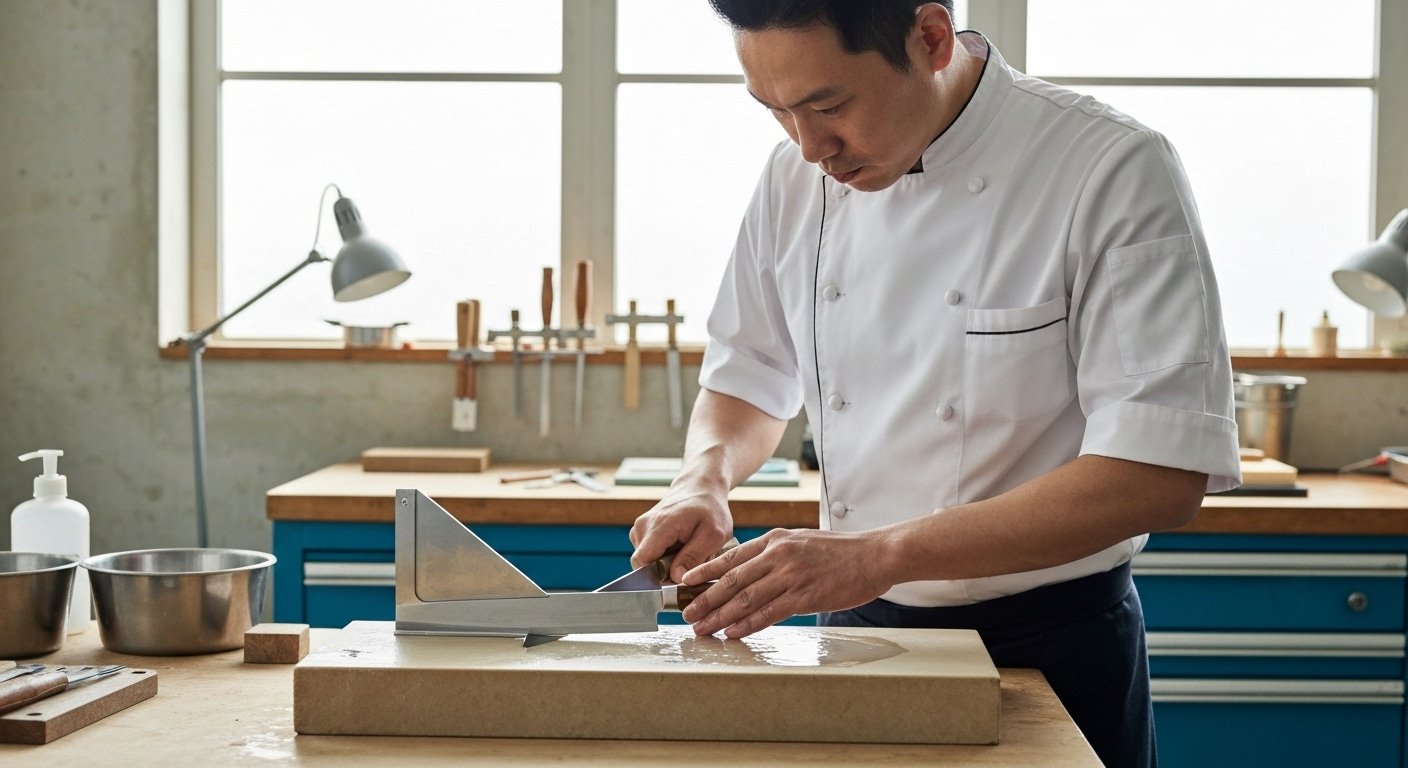 Using a Sharpening Angle Guide for Japanese Knives